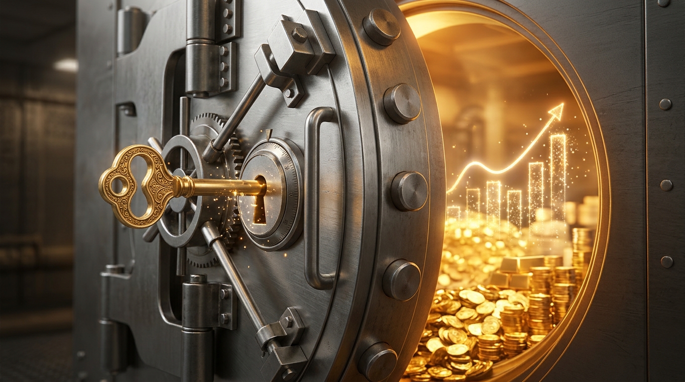 Symbolic image of unlocking full 401k ownership through complete vesting, representing financial security