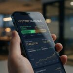Smartphone displaying a 401k vesting schedule timeline illustrating employee vs employer contribution ownership