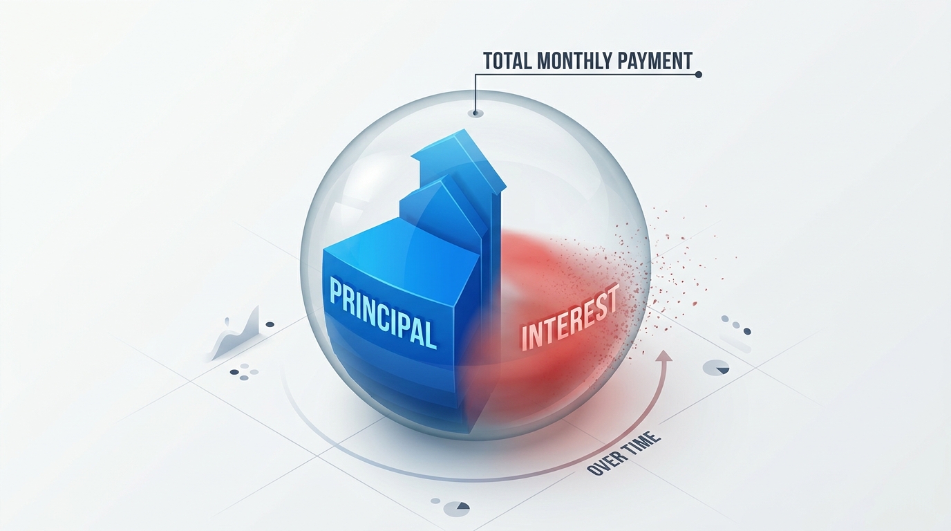 Visual explanation of principal vs interest breakdown in monthly debt payments